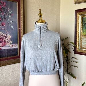 Gray Cropped Half-Zip Pullover